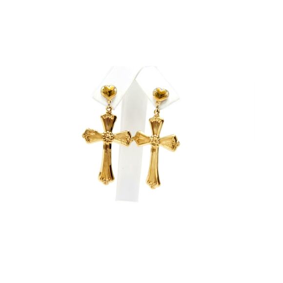 Religious Light Rays Cross 1.4" Dangle stud earrings True 1/20 -14K Gold Filled - Picture 3 of 10